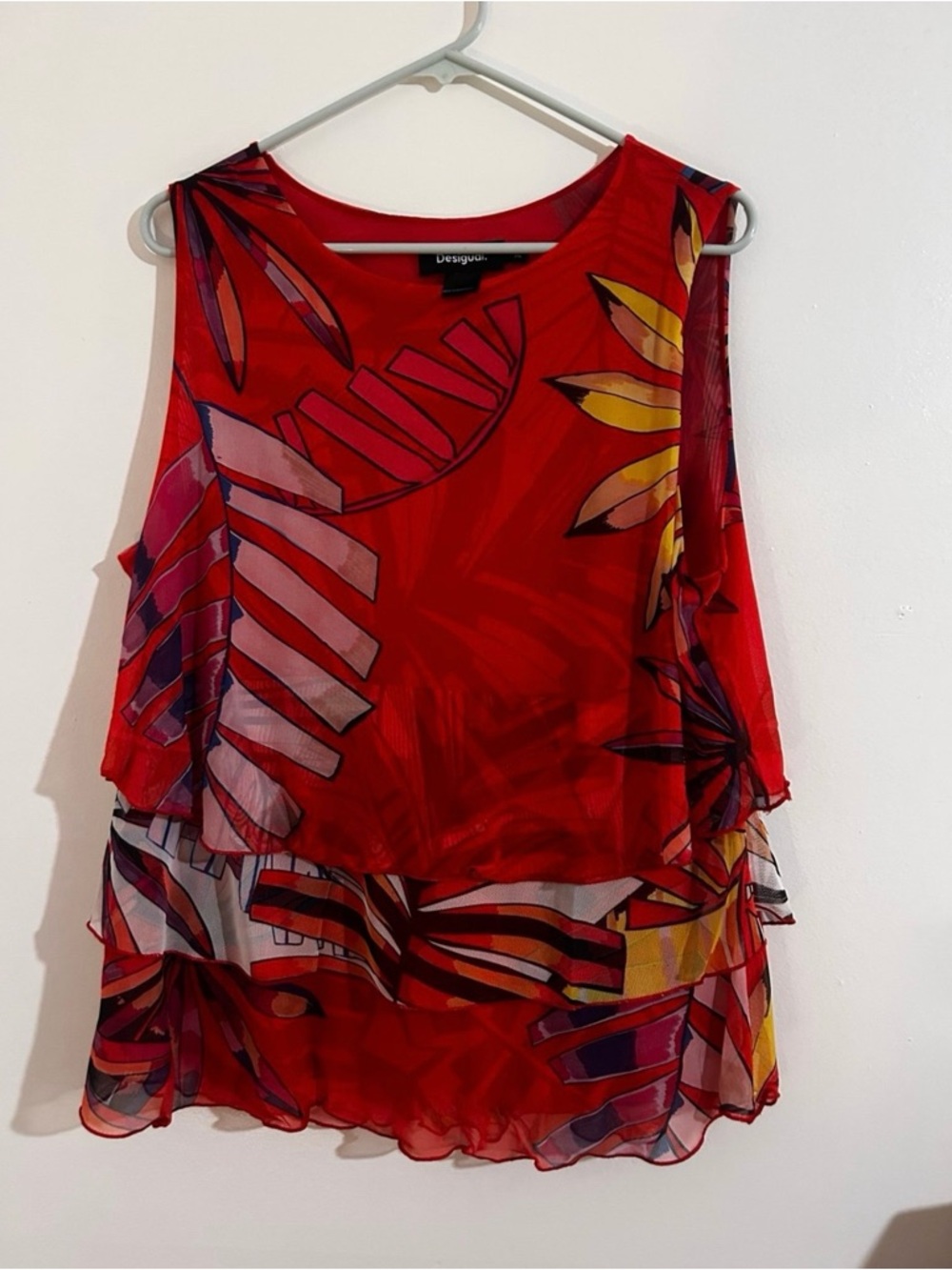 Desigual Red Printed Layered Mesh Tank Top